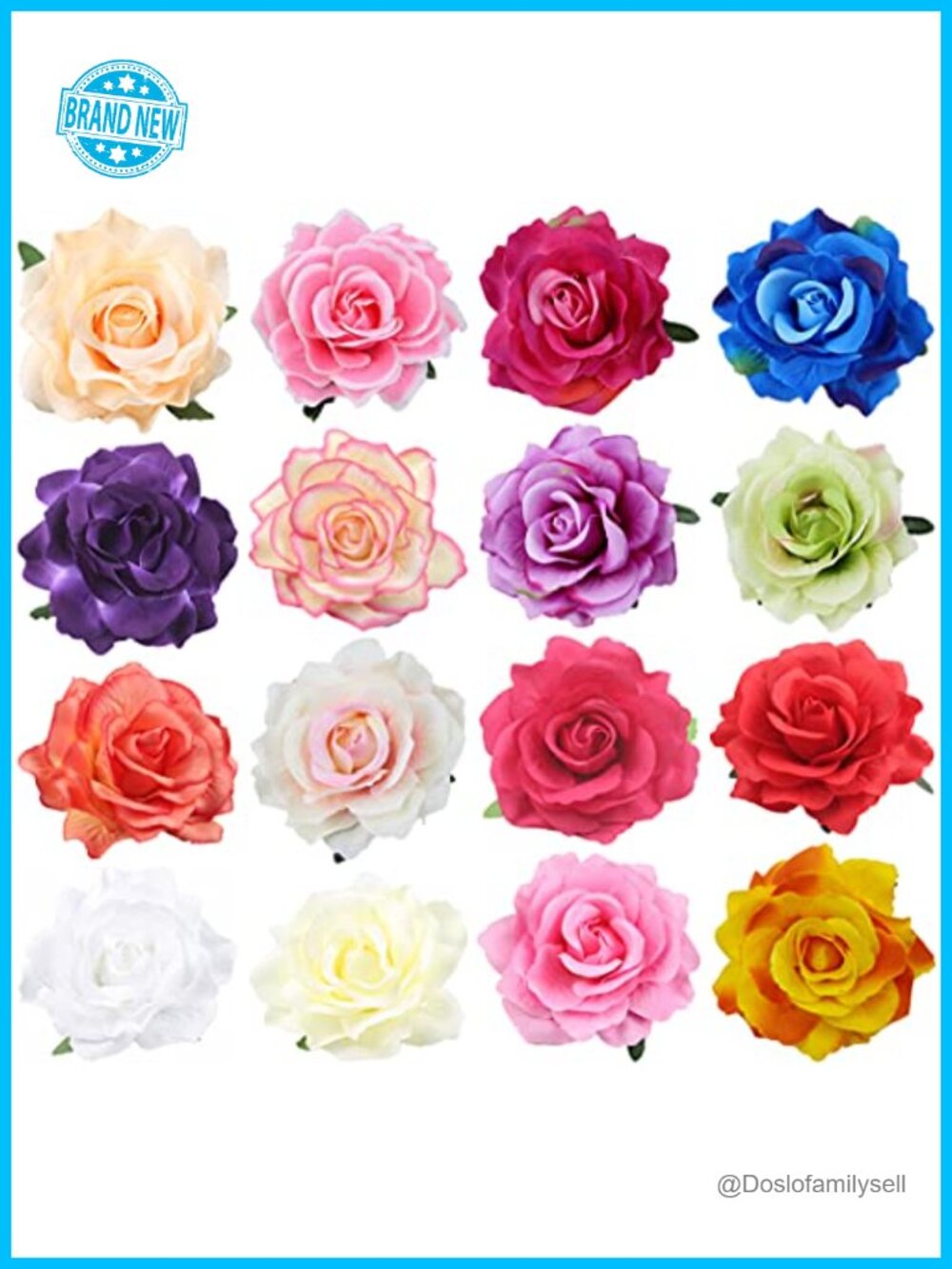 Silk Rose Flower Hair Clip Brooch Set, 16 Mixed Colors, Bridal Wedding